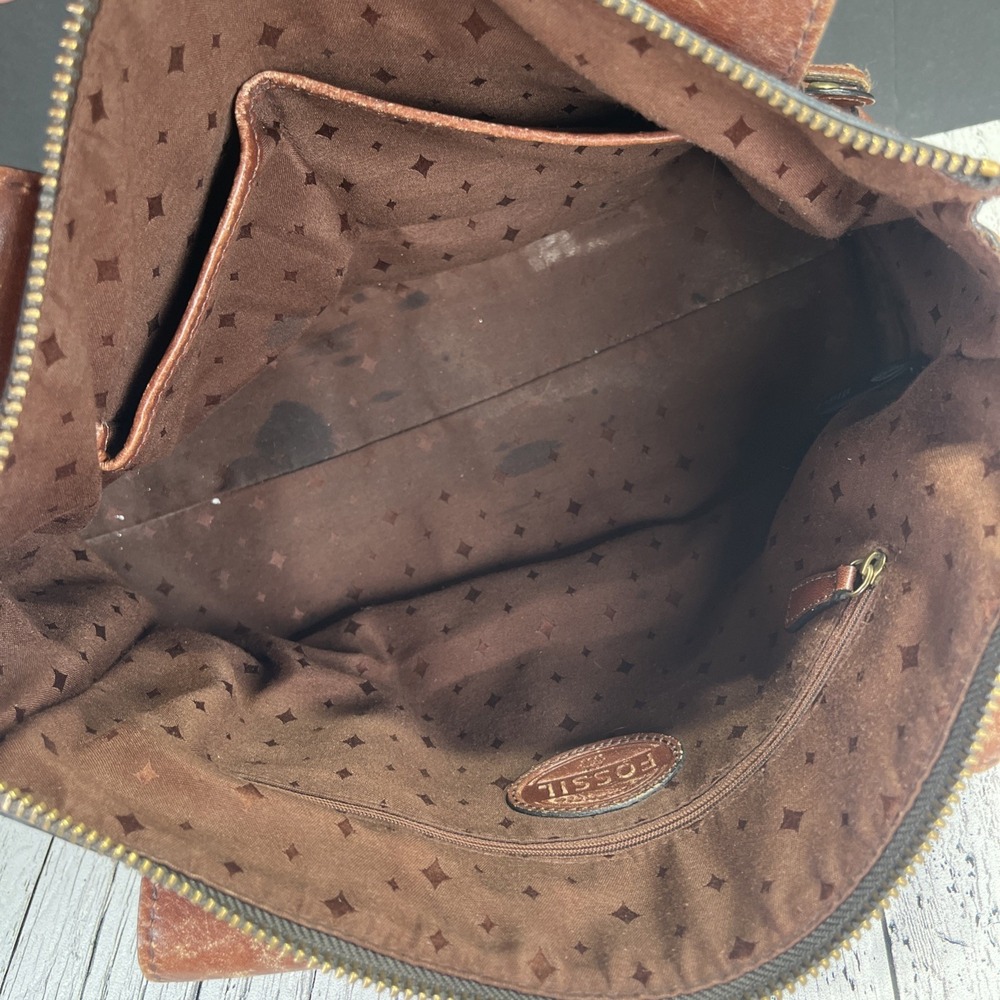 Vintage Fossil Reissue Satchel Handbag‎ Two Tone Leather - Picture 12 of 14